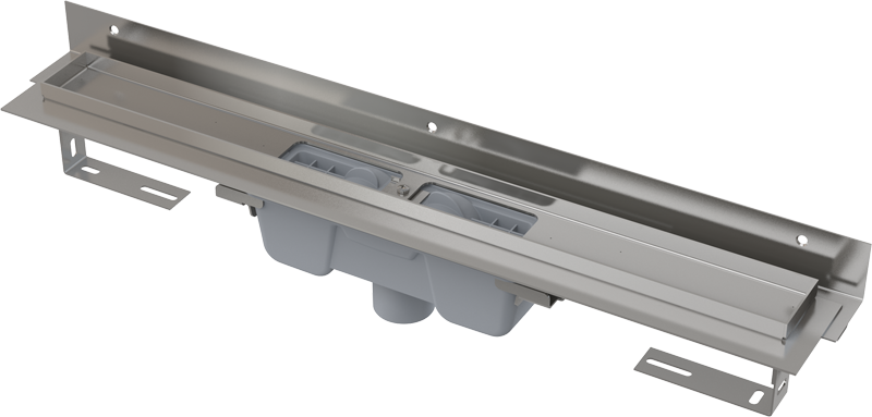 APZ1004 Flexible - Водоотводящий желоб с порогами для перфорированной решетки и регулируемым воротником к стене, вертикальный сток